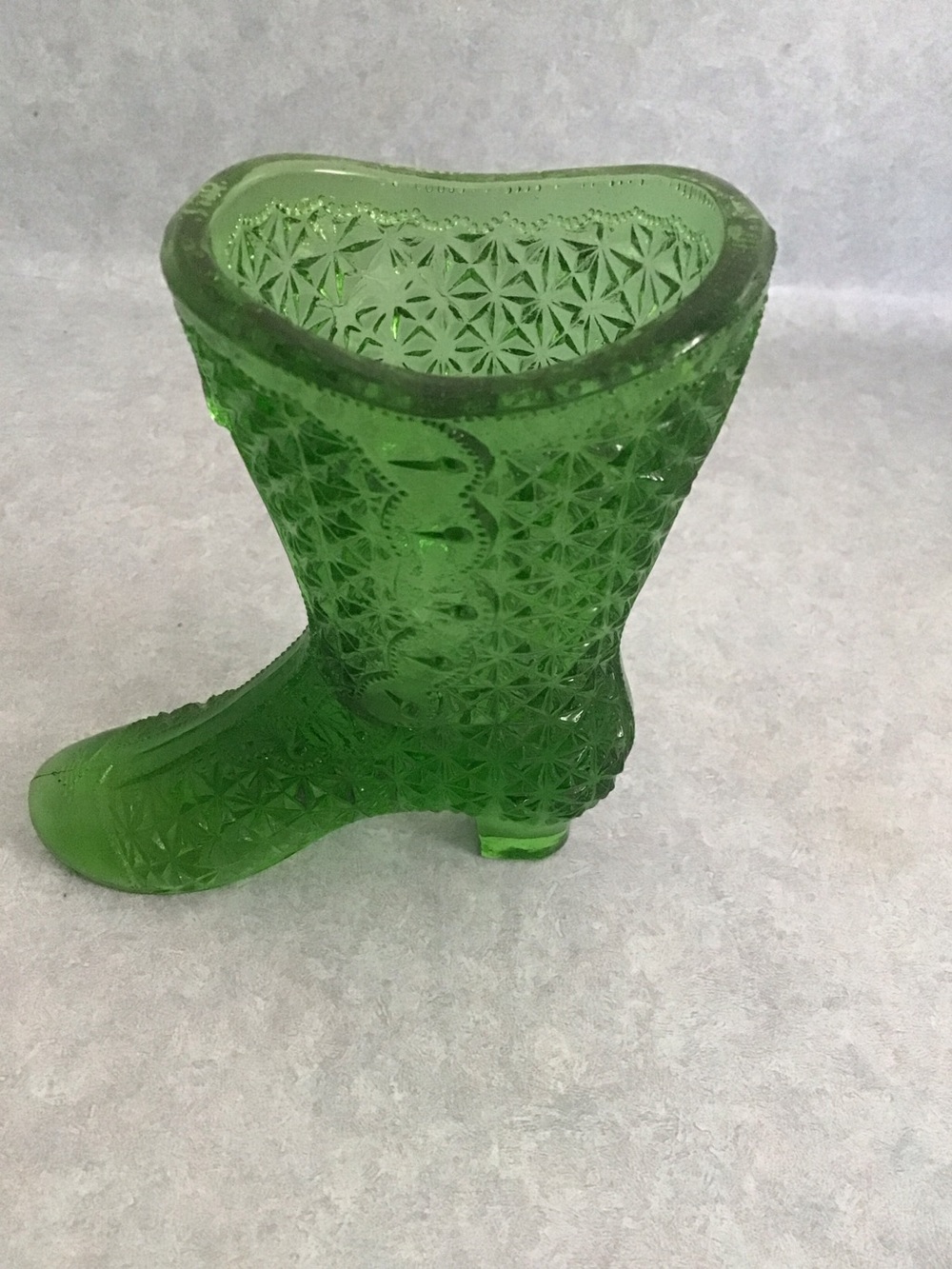 Vintage Green Glass Boot Vase